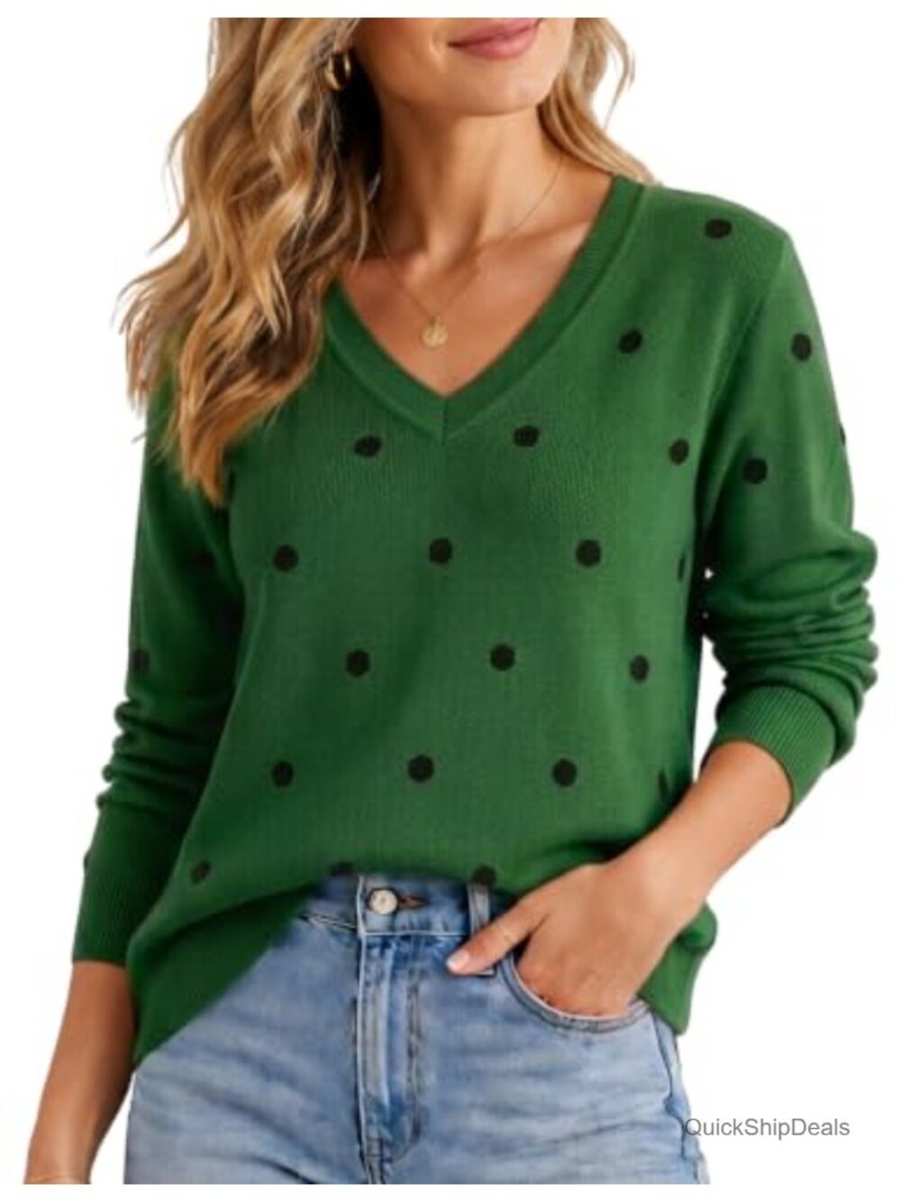 Womens V Neck Sweater Lightweight Knit Pullover Long Sleeve Top